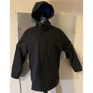Moerdeng Ripstop Waterproof Breathable Rain Jacket Removable Hood Black Large